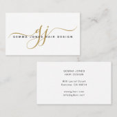 Modern Hair Stylist Goud Script Monogram Visitekaartje (Voorkant / Achterkant)