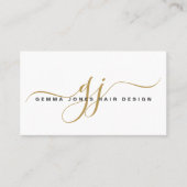 Modern Hair Stylist Goud Script Monogram Visitekaartje (Voorkant)