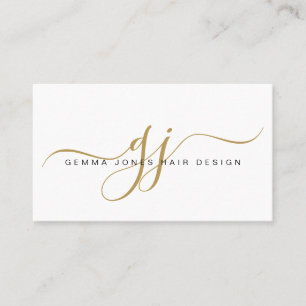 Modern Hair Stylist Goud Script Monogram Visitekaartje