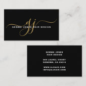 Modern Hair Stylist Goud Script Monogram Zwart Visitekaartje (Voorkant / Achterkant)