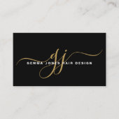 Modern Hair Stylist Goud Script Monogram Zwart Visitekaartje (Voorkant)