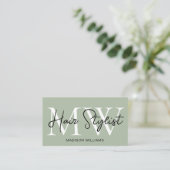 Modern Hair Stylist Monogram Sage Green  Visitekaartje (Staand voorkant)