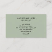 Modern Hair Stylist Monogram Sage Green  Visitekaartje (Achterkant)