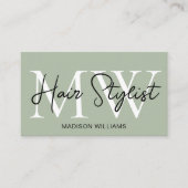 Modern Hair Stylist Monogram Sage Green  Visitekaartje (Voorkant)