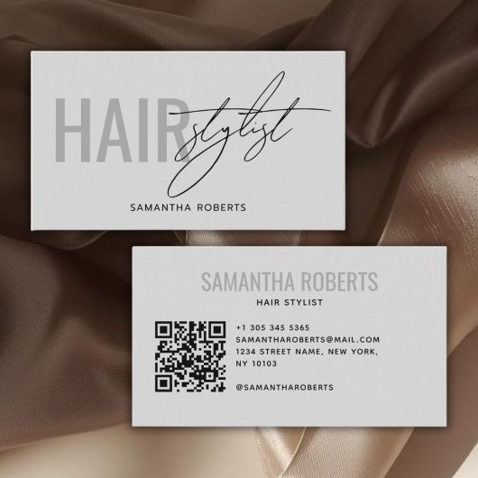Modern hair stylist QR Code gray Visitekaartje