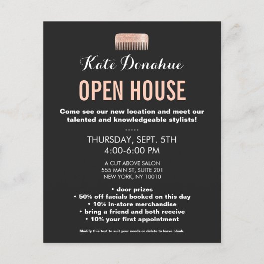 Modern Hair Stylist Roos Gold Sequin Comb Salon Flyer (Voorkant)