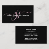 Modern Hair Stylist Roze Script Monogram Zwart Visitekaartje (Voorkant / Achterkant)