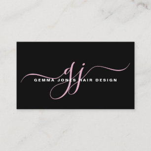 Modern Hair Stylist Roze Script Monogram Zwart Visitekaartje
