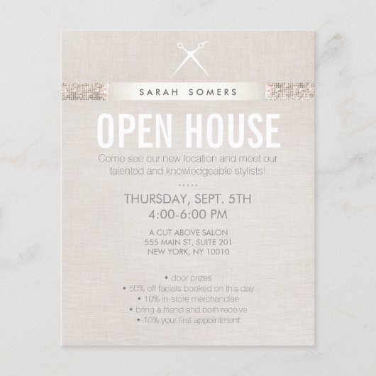 Modern Hair Stylist Scissors Sequin Salon Flyer (Voorkant)