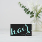 Modern hair stylist script black and blue visitekaartje (Staand voorkant)