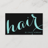 Modern hair stylist script black and blue visitekaartje (Voorkant)