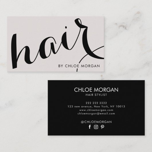 Modern hair stylist script pearl pink  visitekaartje (Voorkant / Achterkant)