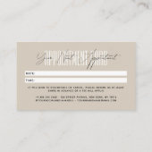 Modern hair stylist script typography beige afsprakenkaartje (Achterkant)