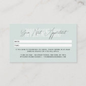 Modern hair stylist script typography blue afsprakenkaartje (Achterkant)