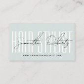 Modern hair stylist script typography blue afsprakenkaartje (Voorkant)