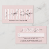 Modern hair stylist script typography blush pink afsprakenkaartje (Voorkant / Achterkant)