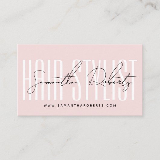 Modern hair stylist script typography blush pink afsprakenkaartje (Voorkant)