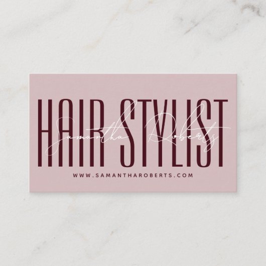 Modern hair stylist script typography pink red afsprakenkaartje (Voorkant)