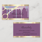 Modern Hairdresser Coiffeur Gold Scissors Paars Visitekaartje (Voorkant / Achterkant)