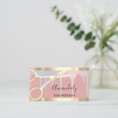 Modern Hairdresser Coiffeur Gold Scissors Roze Visitekaartje (Staand voorkant)