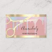 Modern Hairdresser Coiffeur Gold Scissors Roze Visitekaartje (Voorkant)