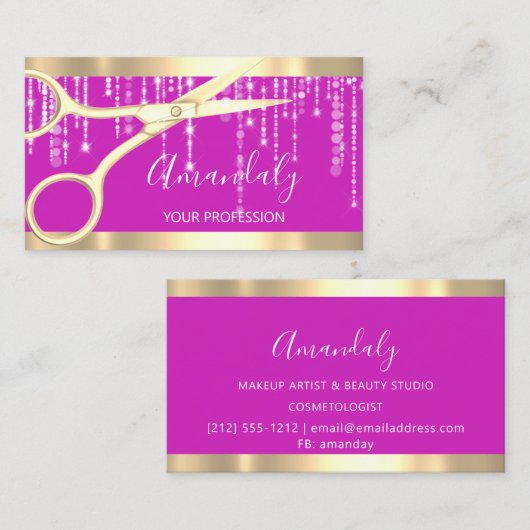 Modern Hairdresser Coiffeur-schaar Stapt roze Visitekaartje (Voorkant / Achterkant)