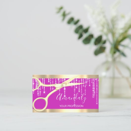 Modern Hairdresser Coiffeur-schaar Stapt roze Visitekaartje (Staand voorkant)