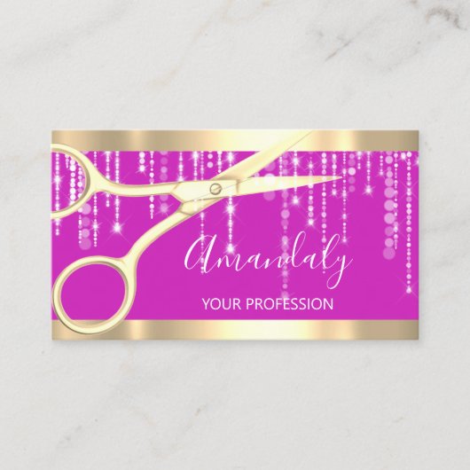 Modern Hairdresser Coiffeur-schaar Stapt roze Visitekaartje (Voorkant)
