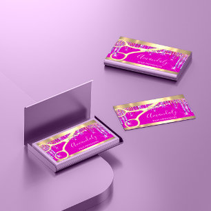 Modern Hairdresser Coiffeur-schaar Stapt roze Visitekaartje