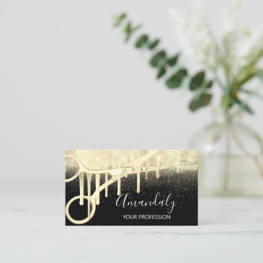 Modern Hairdresser Coiffeur Scissors Black Gold Visitekaartje (Staand voorkant)