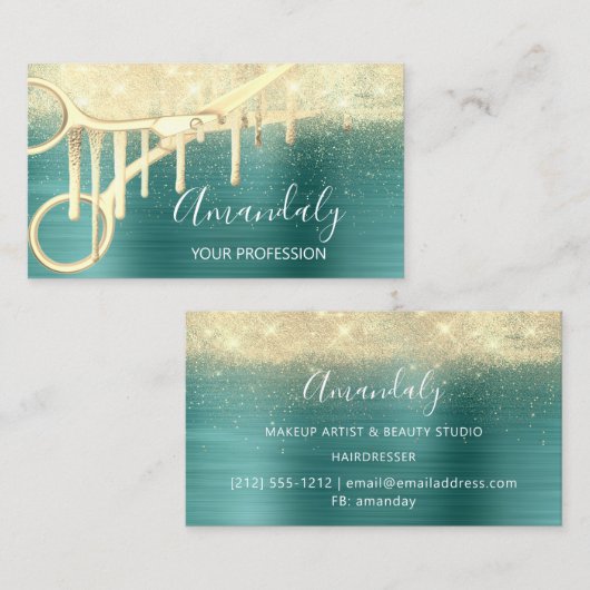 Modern Hairdresser Coiffeur Scissors Blauwgroen Go Visitekaartje (Voorkant / Achterkant)