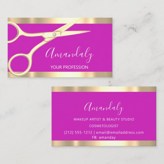 Modern Hairdresser Coiffeur Scissors Bright roze Visitekaartje (Voorkant / Achterkant)