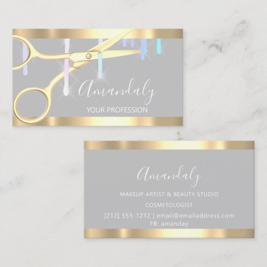 Modern Hairdresser Coiffeur Scissors Drift Grey Visitekaartje (Voorkant / Achterkant)