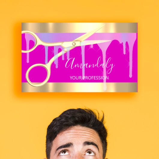 Modern Hairdresser Coiffeur Scissors Pink Gold Visitekaartje