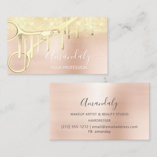 Modern Hairdresser Coiffeur Scissors Roos Gold VIP Visitekaartje (Voorkant / Achterkant)