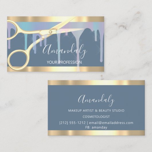 Modern Hairdresser Coiffeur Smoky Blue Visitekaartje (Voorkant / Achterkant)