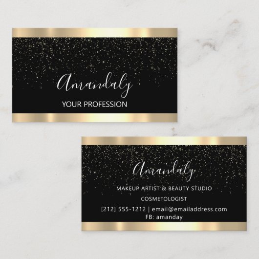 Modern Hairdresser Golden Confetti Black Visitekaartje (Voorkant / Achterkant)