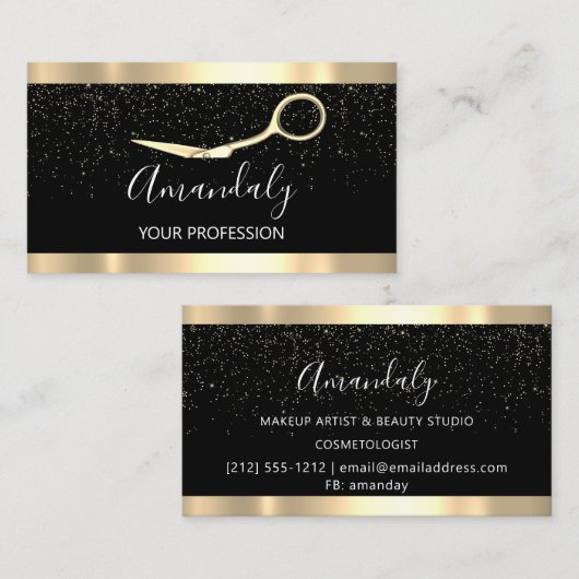 Modern Hairdresser Golden Confetti Scissors Visitekaartje (Voorkant / Achterkant)