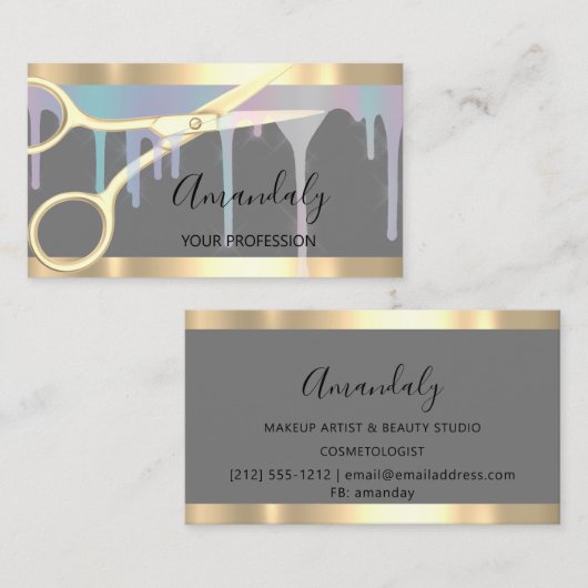 Modern Hairdresser Stylist Coiffeur Gold Scissors Visitekaartje (Voorkant / Achterkant)