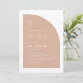 Modern Half Arch Blush Pink Girl Christening Kaart (Staand voorkant)