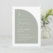 Modern Half Arch Sage Green Boy Christening Kaart (Staand voorkant)