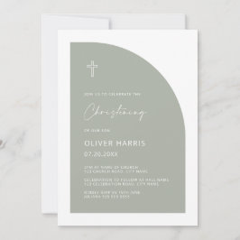 Modern Half Arch Sage Green Boy Christening Kaart