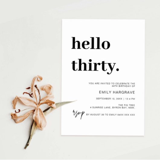 Modern Hallo 30-jarige uitnodiging