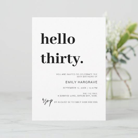 Modern Hallo 30-jarige uitnodiging (Staand voorkant)