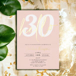 Modern hallo 30 verjaardagfoto roze gouden script folie uitnodiging<br><div class="desc">Moderne en koele hallo 30 verjaardagsfeestuitnodiging met een foto- en roze goudscript met echte gouden folie,  de pastelroze is bewerkbaar,  voeg je foto achteraan toe.</div>