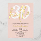Modern hallo 30 verjaardagfoto roze gouden script folie uitnodiging (Voorkant)
