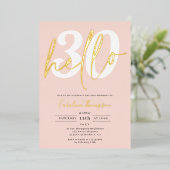 Modern hallo 30 verjaardagfoto roze gouden script folie uitnodiging (Staand Voorkant)