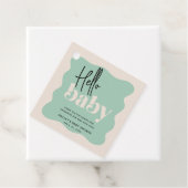 Modern Hallo Baby Mint Green & Cream Baby shower Bedankjes Labels (In situ)