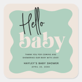 Modern Hallo Baby Mint Green & Cream Baby shower Vierkante Sticker