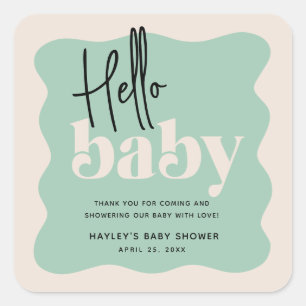 Modern Hallo Baby Mint Green & Cream Baby shower Vierkante Sticker